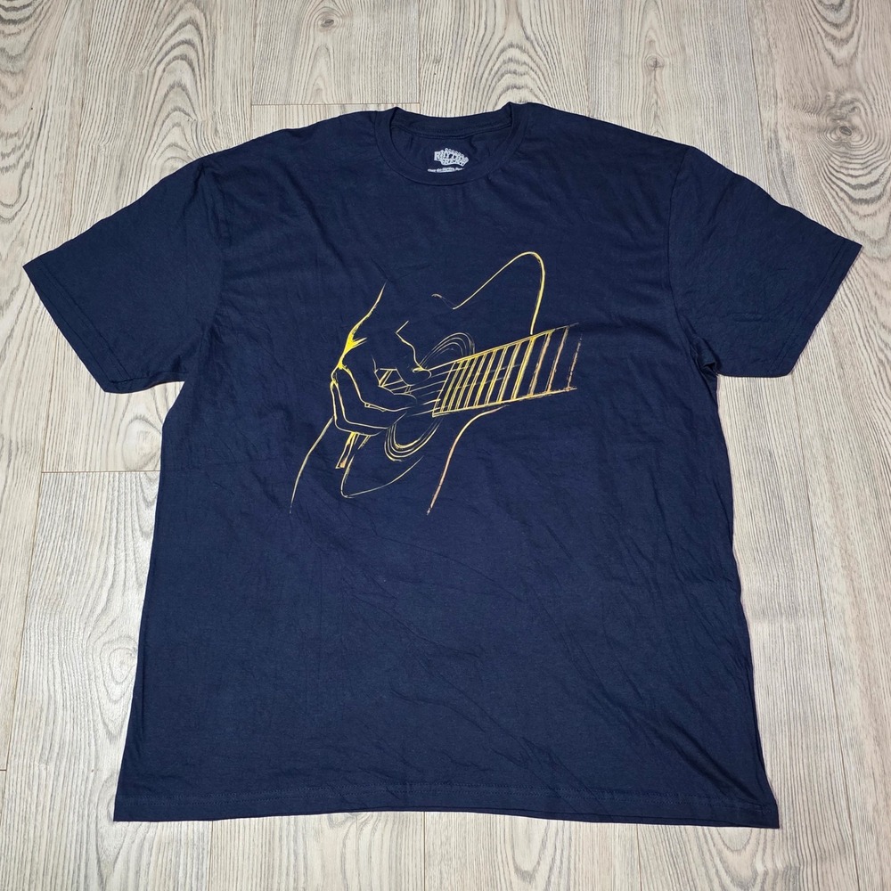 Rhythm & Beat Acoustic Guitar Graphic Tee Shirt Men's XL Navy Blue